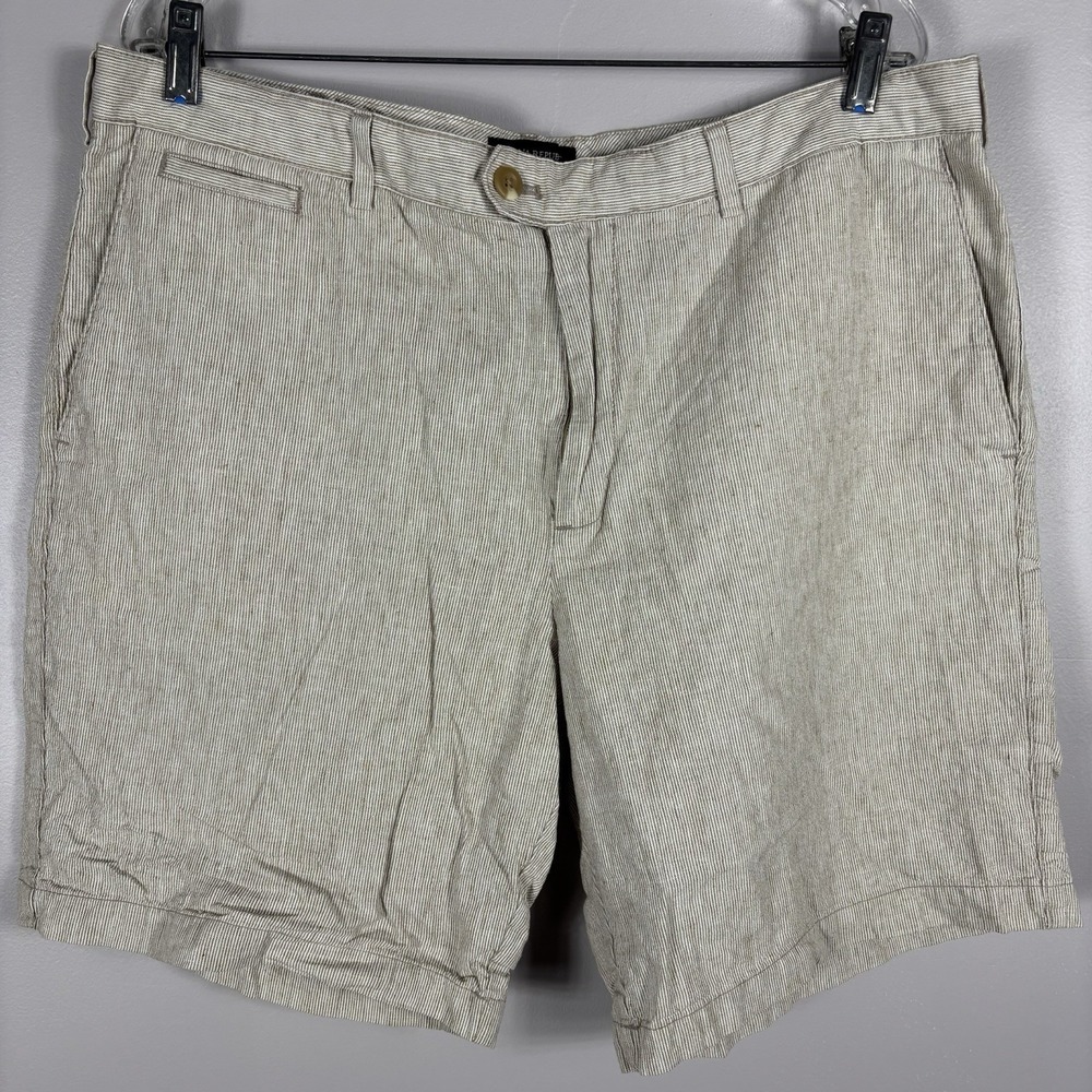 Banana‎ Republic Men's 38 Beige Striped Linen Blend Slash Pocket Chino Shorts